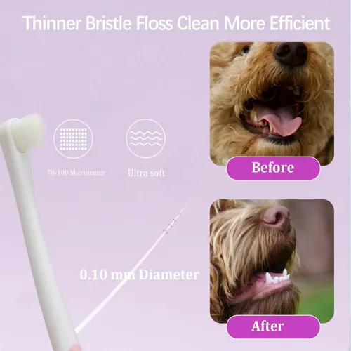 Vista 4 de JGocot Cepillo de dientes para perros pequeños, cabezal de microcepillo, nano cerda, cepillo de dientes suave para encías y dientes sensibles, kit