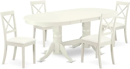 Vista 18 de East West Furniture VABO7-LWH-W - Juego de comedor de 7 piezas compuesto por una mesa de comedor ovalada con hojas de mariposa y 6 sillas de asiento