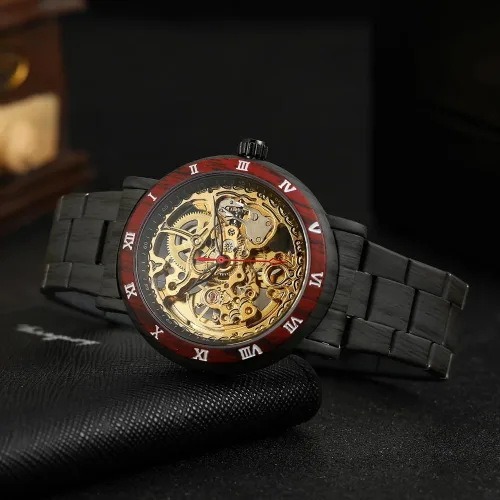 Vista 7 de FORSINING Reloj de pulsera con correa para hombre, diseño de esqueleto, tallado automático, movimiento de engranaje, manecillas luminosas, patrones
