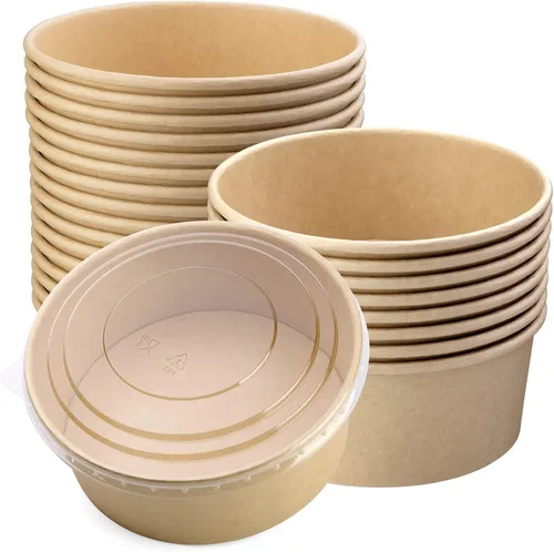 Vista 13 de Paquete de 25 recipientes de sopa de 8 onzas con tapas, taza de sopa de papel desechable, recipientes de papel para alimentos con tapas, recipiente