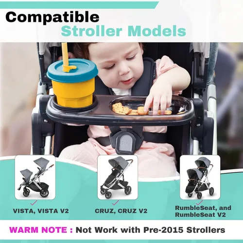 Vista 2 de Bandeja de aperitivos para UPPAbaby Vista/Vista V2/Vista V3/Cruz/Cruz V2/RumbleSeat/RumbleSeat V2, bandeja para cochecito con portavasos y cuenco