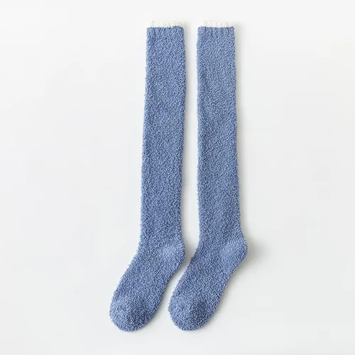 Vista 8 de Agbyise 1 par de calcetines gruesos y cálidos hasta la rodilla, calcetines altos a la rodilla, para mujeres y niñas, forro polar coral, casual