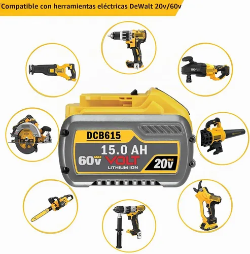 Vista 6 de Reemplazo para baterías Dewalt de 60 voltios DCB609 DCB612 DCB612 DCB615 de 20 V y 60 V, compatible con herramientas eléctricas originales de 20