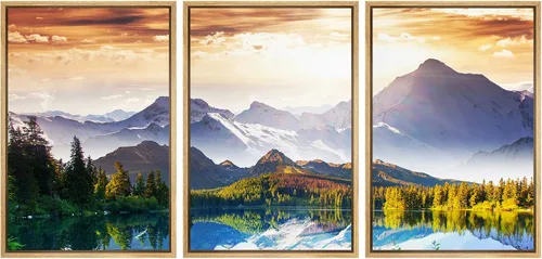 Vista 96 de wall26 Lienzo enmarcado para pared, juego de arte rojo, verde y amarillo, bosque de montaña otoñal, naturaleza, desierto, fotografía, realismo
