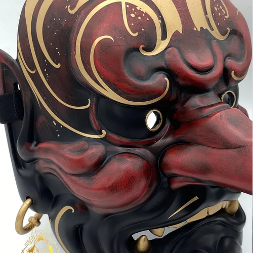 Vista 8 de Máscara de fantasma samurái japonés para Halloween y cosplay (negro y rojo)