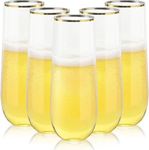 Vista 9 de Hacaroa Paquete de 48 copas de champán de plástico sin tallo, vasos transparentes de 9 onzas, sin BPA, vasos de mimosa desechables para vino
