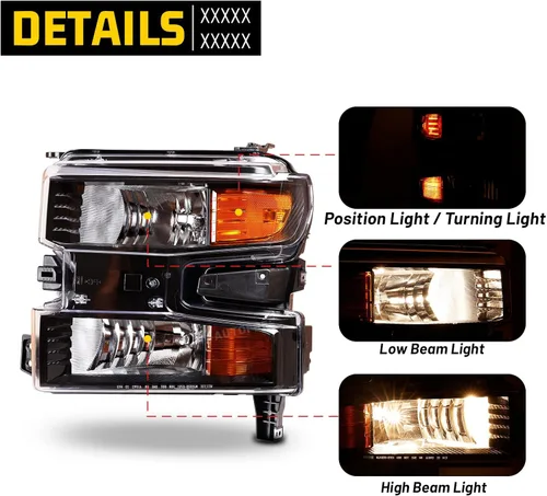 Vista 6 de Conjunto de faros delanteros del lado del conductor para Chevy 2019 2020 2021 Silverado 1500, 2022 Chevrolet Silverado 1500 LTD solamente, faros