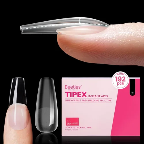 Vista 29 de Beetles Tipex Instant Apex - Puntas de uñas cuadradas largas, 192 piezas, 16 tamaños (00-14)