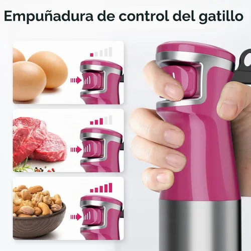 Vista 2 de Mezclador de inmersión Turelar de mano con cable, 1100W 5 en 1 juego de Rojo rosa