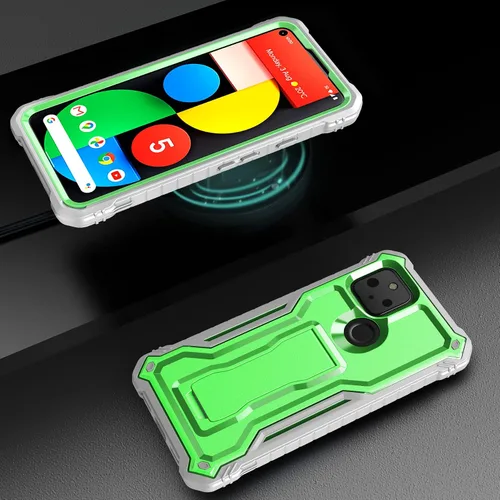 Vista 6 de FITO Funda para Pixel 5, funda resistente a prueba de golpes de doble capa con protector de pantalla para teléfono Google Pixel 5, soporte integrado