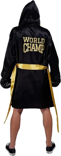Vista 3 de Disfraz de boxeo para hombre y adulto, peso pesado, boxeador de campeón del mundo, incluye bata y pantalones cortos