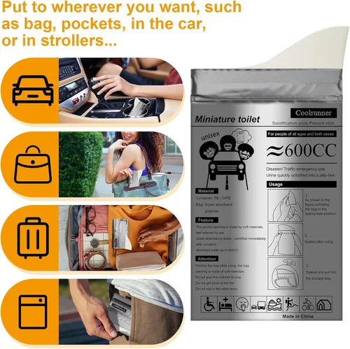 Vista 7 de Coolrunner Disposable Urine Bags, 8/12/20/50 Pack Camping Pee Bags for Men Women, Disposable Urinals Vomit Bags for Travel Urinal Toilet Traffic Jam