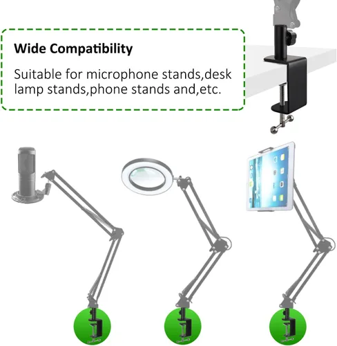 Vista 6 de Abrazadera de montaje de mesa de metal resistente, abrazadera de escritorio de metal para soporte de brazo de micrófono, abrazadera ajustable