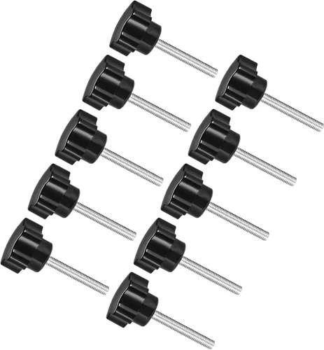 Vista 9 de Perillas de sujeción de estrella, rosca macho M6 x 0.394 pulgadas, cabeza de 1.220 in, mango de tornillo de pulgar de plástico, perno roscado negro