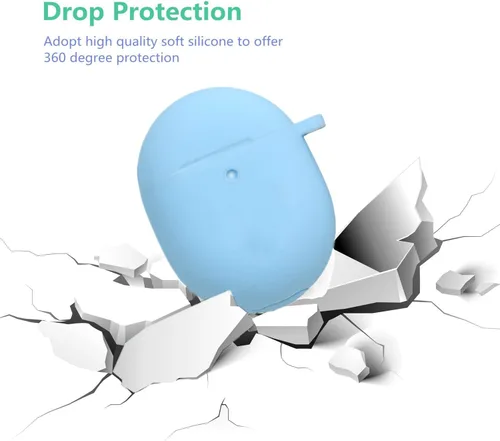 Vista 2 de Funda para Google Pixel Buds Pro con llavero, bonita funda de silicona para Pixel Buds Pro, funda de carga protectora con mosquetón de flores, Azul