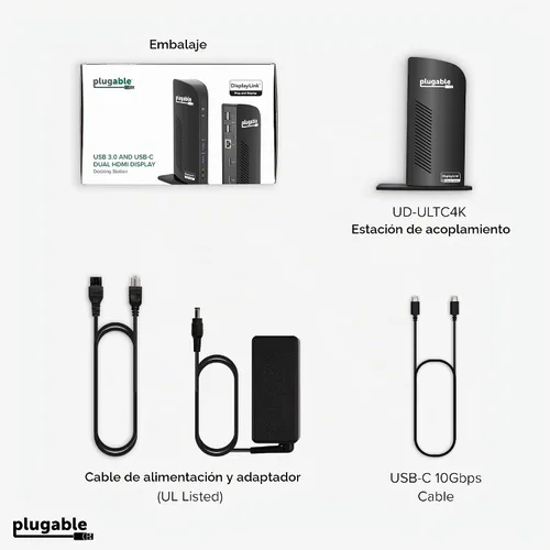 Vista 7 de Plugable Estación de acoplamiento USB C 13 en 1, monitor triple 4K con entrega de energía de 100 W Base USB C para Windows, Mac, ChromeOS