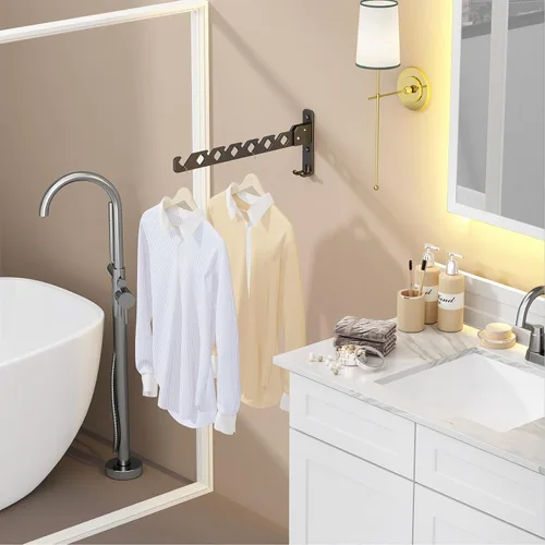 Vista 8 de Tendedero de Pared para Secar Ropa, Colgador de Ropa de Pared Plegable, Gancho Colgador de Lavandería para Baño, Perchero de Pared Interior Negro