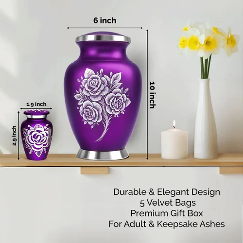 Vista 3 de Urnas de cremación para cenizas humanas adultas – Urna funeraria para mujeres cenizas con juego de recuerdo – Elegantes urnas conmemorativas