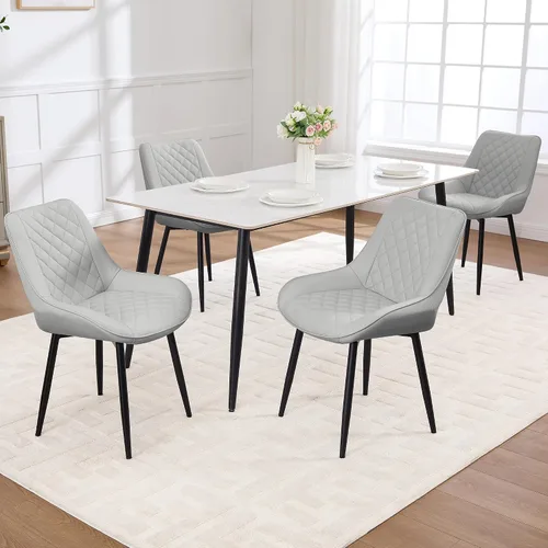 Vista 23 de Silla de Comedor, Sillas de Comedor Modernas con Cojines Gruesos, Sillas de Comedor y Cocina Tapizadas en Cuero Sintético con Patas Metálicas Marrón