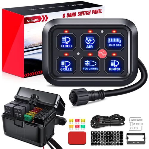 Vista 30 de Nilight Sistema de relé de control de circuito azul 12V 24V del panel