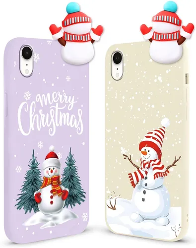 Vista 35 de Pack de 2 Fundas Lindas de Navidad para iPhone 7/8 / SE 2020/2022 4.7", Oso Rojo, Alce, Muñeca 3D, Muñeco de Nieve, Patrón Feliz Navidad, Silicona