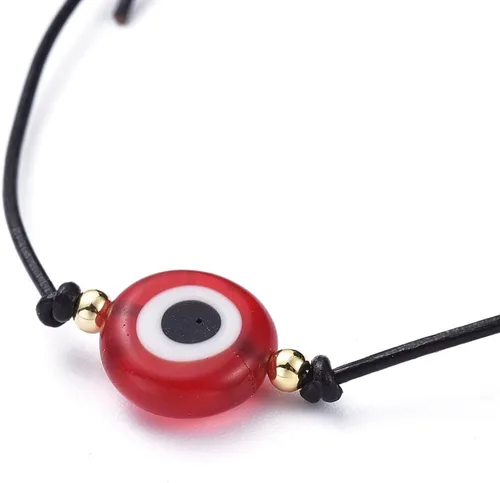 Vista 2 de LZD Pulsera de cordón ajustable de piel de vaca hecha a mano Evil Eye Gold Z142