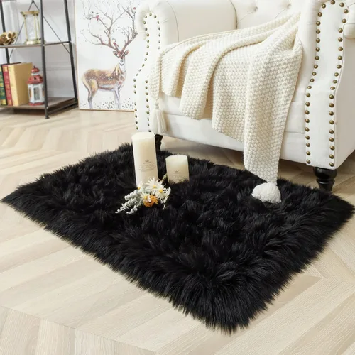Vista 2 de Noahas Alfombra de piel sintética, alfombras esponjosas de lujo para dormitorio, alfombras lavables de 2 x 3 pies, alfombra de piel de oveja
