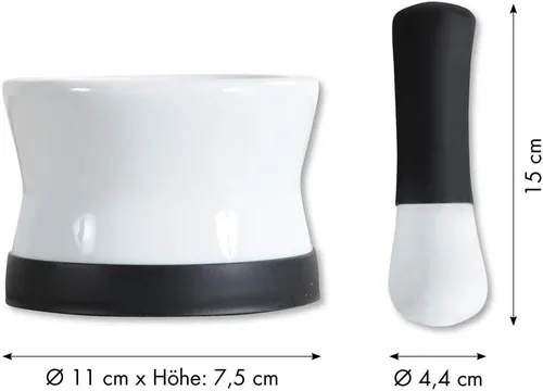 Vista 6 de Kesper Mortero con raqueta, 4.3 x 3.0 in, porcelana, blanco/negro