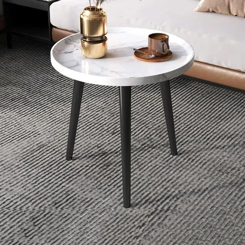 Vista 7 de Mesa auxiliar, moderna mesa de centro pequeña con 3 patas, mesa de cóctel de madera, mesa auxiliar de centro retro para sala de estar, fácil Negro