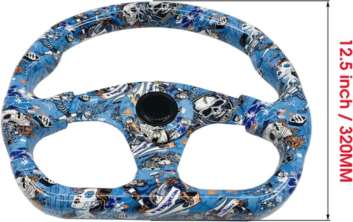 Vista 2 de Volante de carreras con patrón de graffiti, volante plano de Drifting Sim Drift Pc con botón de bocina
