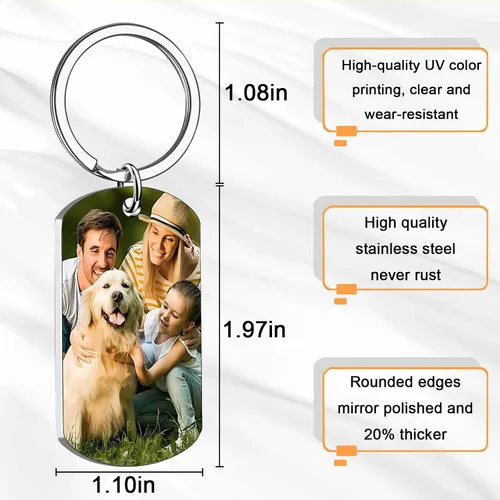 Vista 2 de Llavero personalizado con imagen grabado personalizado fototextoetiqueta de perro llaveros para regalos de familia, hombres, novio