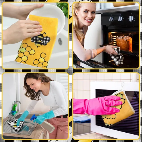 Vista 6 de Geyoga 4 toallas de cocina de abeja, toallas de mano absorbentes para cocina de verano, baño, decoración del hogar, 16 x 24 pulgadas
