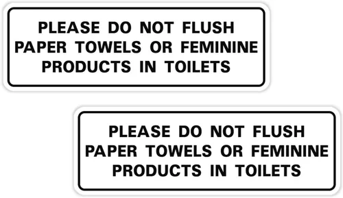 Vista 19 de All Quality Estándar Please Do Not Flush Toallas de papel o productos femeninos en inodoros puerta o pared Letrero Negro - Pequeño (1 paquete)