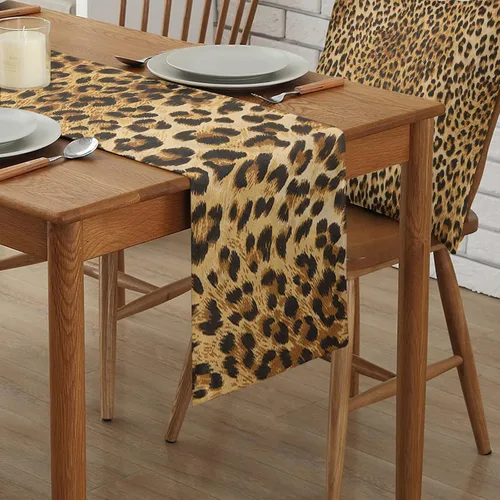 Vista 2 de Camino de mesa de comedor de lino de algodón con estampado de leopardo, decoración de safari de vida silvestre, temática de gato grande