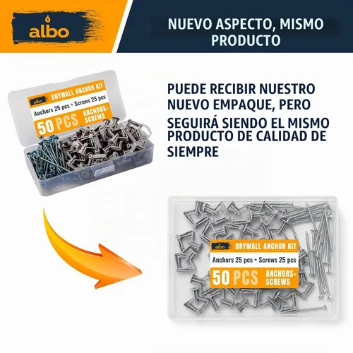 Vista 2 de Kit de anclaje para paneles de yeso Albo Anclajes de pared huecos con tornillos 50 piezas. (Anclaje gris 25 piezas + tornillos 25 piezas) Anclajes