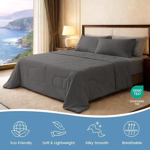 Vista 8 de Cozy Bliss Sorona® - Edredón refrescante tamaño individual x fibra natural de viscosa Sorona®, manta de enfriamiento reversible y sedosa