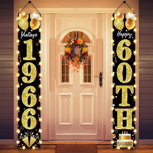 Vista 10 de Cartel de fiesta de cumpleaños número 18 con luces LED para hombres y mujeres - Carteles de puerta de cumpleaños número 18 en negro y dorado vintage