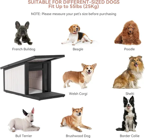 Vista 8 de Casa para perros al aire libre, techo inclinado impermeable contra la lluvia y la nieve, casas para perros de diseño moderno con panel resistente a