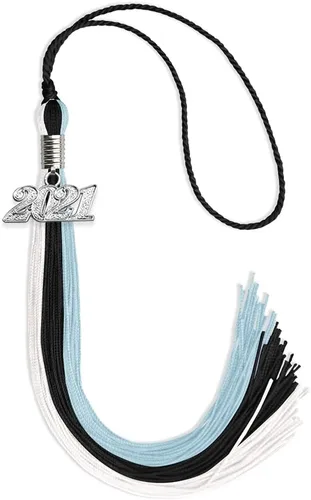 Vista 9 de Endea Graduation Borla de triple color con gota de fecha plateada (negro/dorado/granate, 2020)