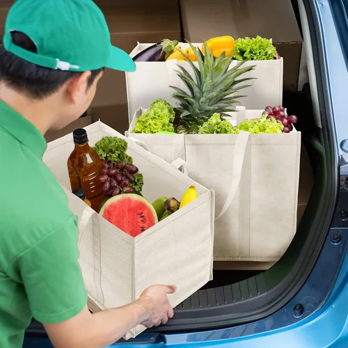 Vista 2 de Hillban Paquete de 30 bolsas de comestibles reutilizables a granel resistentes grandes bolsas de compras lavables plegables con asas