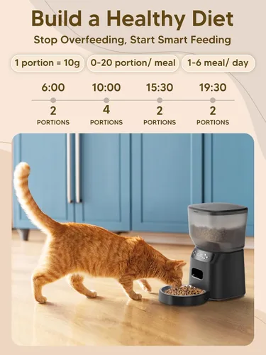 Vista 4 de Alimentador automático para gatos y fuente de agua, dispensador de alimentos secos para gatos con temporizador de 4 litros/16 tazas, llamada