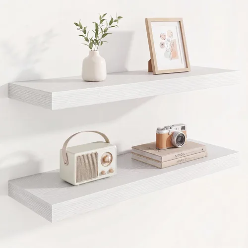 Vista 42 de Marsmiles 12in Depth Floating Shelves, 12x12x1.4, Rustic Brown, Set of 3 Marrón rústico