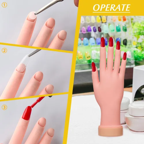 Vista 5 de Paquete de 2 puntas de uñas de práctica, herramienta de mano de entrenamiento de arte y 1 par de práctica de pie falso, herramienta de manicura