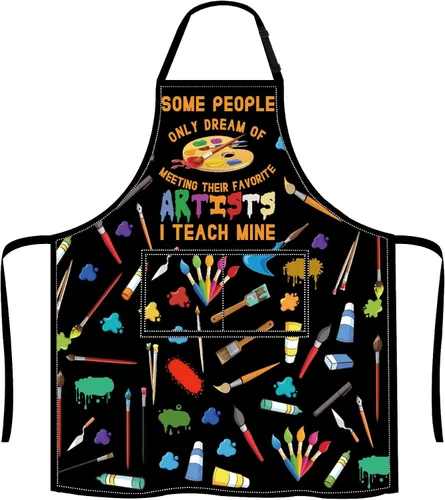 Vista 7 de BDPWSS Delantal de artista con bolsillos, delantal para profesor de arte, algunas personas solo sueñan con conocer a sus artistas favoritos I Teach