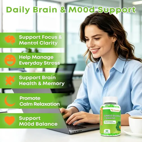 Vista 2 de Gomitas de ginkgo biloba de 240 mg con ginseng y magnesio, suplementos de ginko biloba gomitas para concentración cerebral, estado de ánimo