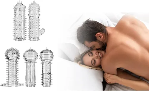 Vista 2 de Funda de silicona para el pene reutilizable, con textura elástica, con tachuelas, juego de mangas elásticas para el pene, anillos para el pene