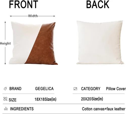 Vista 4 de Juego de 2 fundas de almohada de 20x20 pulgadas de cuero sintético blanco y marrón, almohadas decorativas de algodón estilo boho moderno para sofá