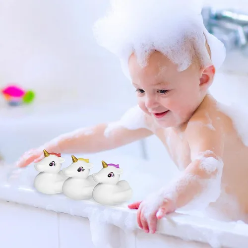 Vista 4 de Juguetes de baño para bebés, bonitos juguetes de baño de unicornio para niños pequeños, juguetes de bañera para niños y niñas, juguetes de ducha