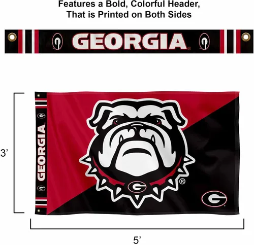 Vista 2 de College Flags & Banners Co. Bandera Premium con Logotipo Audaz de Georgia Bulldogs
