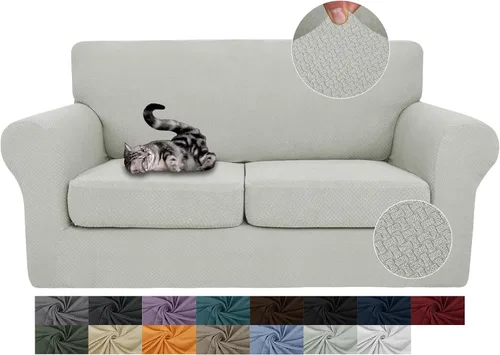 Vista 44 de JIVINER Fundas de sofá de 3 piezas para sofá de 2 cojines, funda elástica para sofá con 2 fundas de cojín de asiento extra grandes, fundas de sofá